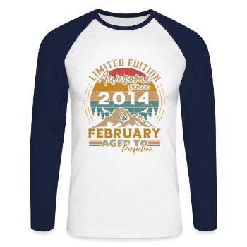 February 2014 Vintage Birthday 2014 Gift - Unisex Long Sleeve Baseball T-Shirt - white/navy - Front - Nik (191cm)