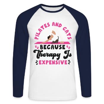 Instructeur de Pilates Enseignant Chat - T-shirt baseball manches longues Homme - blanc/marine - Devant - Nik (191cm)