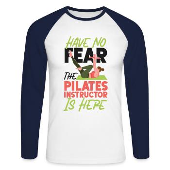 Instructeur de Pilates Enseignant N’ont Pas - T-shirt baseball manches longues Homme - blanc/marine - Devant - Nik (191cm)