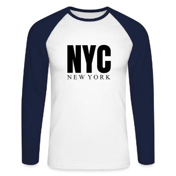 New York - Unisex Long Sleeve Baseball T-Shirt - white/navy - Front - Nik (191cm)