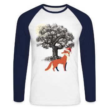 hiver, neige, renard, nature sauvage, nature, animaux de la forêt, renards - T-shirt baseball manches longues Homme - blanc/marine - Devant - Nik (191cm)