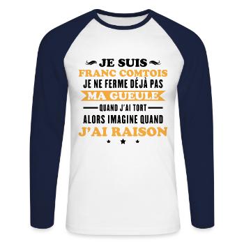 Franc Comtois Ich halte meinen Mund nicht Franche Comté - Unisex Baseballshirt langarm - Weiß/Navy - Vorne - Nik (191cm)