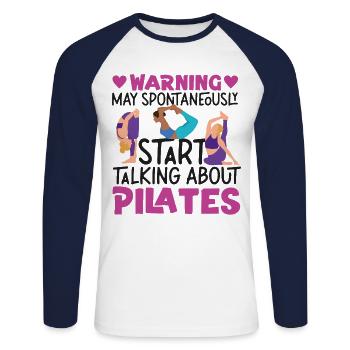 Avertissement de l’instructeur de Pilates - T-shirt baseball manches longues Homme - blanc/marine - Devant - Nik (191cm)