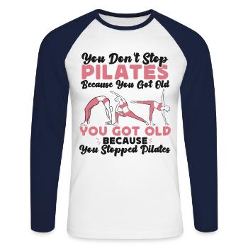 Pilates Instructor Teacher Retired - Unisex Long Sleeve Baseball T-Shirt - white/navy - Front - Nik (191cm)