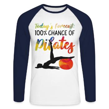 Instructeur de Pilates Enseignant - T-shirt baseball manches longues Homme - blanc/marine - Devant - Nik (191cm)