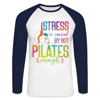 Instructeur de Pilates Enseignant - T-shirt baseball manches longues Homme - blanc/marine - Devant - Nik (191cm)