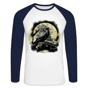 Lune, Corbeau, Corbeau, Oiseau, Occulte, Spirituel - T-shirt baseball manches longues Homme - blanc/marine - Devant - Nik (191cm)