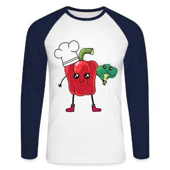 Peppers, Vegetables, Cook, Hobby Chef, Broccoli - Unisex Long Sleeve Baseball T-Shirt - white/navy - Front - Nik (191cm)