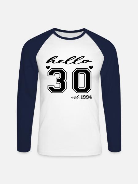 Hello 30 est 1994 - Unisex Long Sleeve Baseball T-Shirt - white/navy