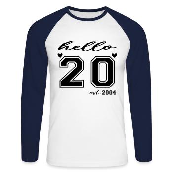 Hello 20 est 2004 - T-shirt baseball manches longues Homme - blanc/marine - Devant - Nik (191cm)
