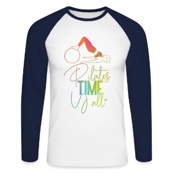 Instructeur de Pilates Professeur Fille - T-shirt baseball manches longues Homme - blanc/marine - Devant - Nik (191cm)