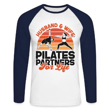 Pilates Instructor Teacher Husband - Unisex Long Sleeve Baseball T-Shirt - white/navy - Front - Nik (191cm)