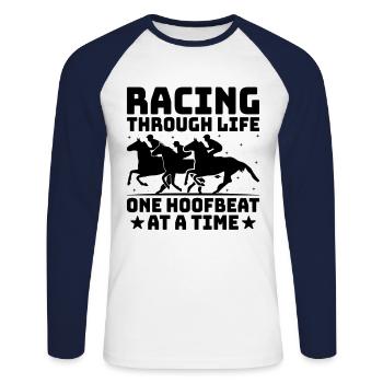 Thoroughbred Horse Racing Riding Equestian Horses - Unisex Long Sleeve Baseball T-Shirt - white/navy - Front - Nik (191cm)
