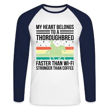 Thoroughbred Horse Racing Riding Equestian Horses - Unisex Long Sleeve Baseball T-Shirt - white/navy - Front - Nik (191cm)
