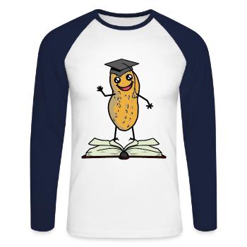 Erdnuss Gelehrter Student lernen Buch Lehrer Nuss - Unisex Baseballshirt langarm - Weiß/Navy - Vorne - Nik (191cm)