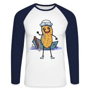 Maritime cacahuète marin bateau Ahoy capitaine - T-shirt baseball manches longues Homme - blanc/marine - Devant - Nik (191cm)