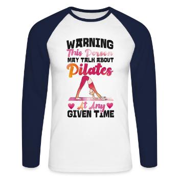 Avertissement de l’instructeur de Pilates - T-shirt baseball manches longues Homme - blanc/marine - Devant - Nik (191cm)