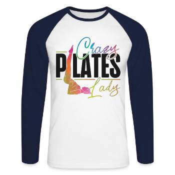 Instructeur de Pilates Enseignant - T-shirt baseball manches longues Homme - blanc/marine - Devant - Nik (191cm)