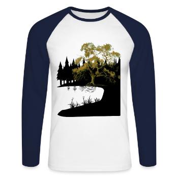 Natur Baum See Wald Naturliebhaber Flora Dark - Unisex Baseballshirt langarm - Weiß/Navy - Vorne - Nik (191cm)