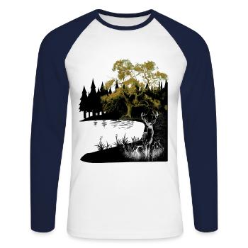 nature, deer, lake, wilderness, wild, forest animals, moose, roe deer - Unisex Long Sleeve Baseball T-Shirt - white/navy - Front - Nik (191cm)