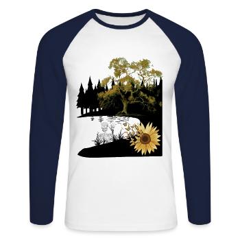 Mort, Fin, Réincarnation, Au-delà, Nature, Deuil - T-shirt baseball manches longues Homme - blanc/marine - Devant - Nik (191cm)