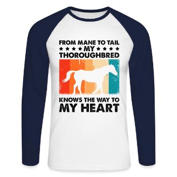 Thoroughbred Horse Racing Riding Equestian Horses - Unisex Long Sleeve Baseball T-Shirt - white/navy - Front - Nik (191cm)