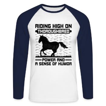 Thoroughbred Horse Racing Riding Equestian Horses - Unisex Long Sleeve Baseball T-Shirt - white/navy - Front - Nik (191cm)