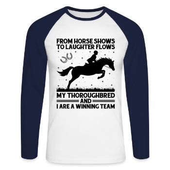Thoroughbred Horse Racing Riding Equestian Horses - Unisex Long Sleeve Baseball T-Shirt - white/navy - Front - Nik (191cm)