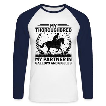 Thoroughbred Horse Racing Riding Equestian Horses - Unisex Long Sleeve Baseball T-Shirt - white/navy - Front - Nik (191cm)