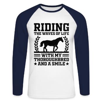 Thoroughbred Horse Racing Riding Equestian Horses - Unisex Long Sleeve Baseball T-Shirt - white/navy - Front - Nik (191cm)