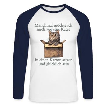 Katze im Karton Katzenmama und Katzenfan - Unisex Baseballshirt langarm - Weiß/Navy - Vorne - Nik (191cm)