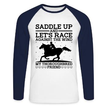 Thoroughbred Horse Racing Riding Equestian Horses - Unisex Long Sleeve Baseball T-Shirt - white/navy - Front - Nik (191cm)