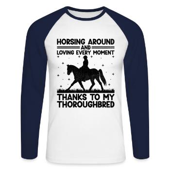 Vollblut Pferderennen Reiten Reitpferde - Unisex Baseballshirt langarm - Weiß/Navy - Vorne - Nik (191cm)