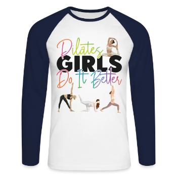 Pilates Instructor Teacher Pilates - Unisex Baseballshirt langarm - Weiß/Navy - Vorne - Nik (191cm)