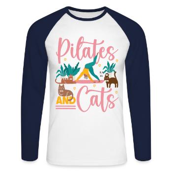 Instructeur de Pilates Enseignant Chat - T-shirt baseball manches longues Homme - blanc/marine - Devant - Nik (191cm)