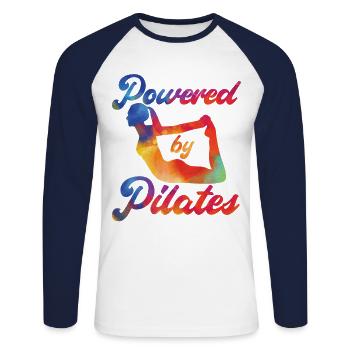 Instructeur de Pilates Enseignant - T-shirt baseball manches longues Homme - blanc/marine - Devant - Nik (191cm)