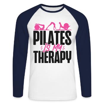Instructeur de Pilates Professeur de Pilates - T-shirt baseball manches longues Homme - blanc/marine - Devant - Nik (191cm)