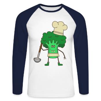Cuisson du brocoli Soupe aux légumes Cuisson à la louche - T-shirt baseball manches longues Homme - blanc/marine - Devant - Nik (191cm)