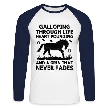 Thoroughbred Horse Racing Riding Equestian Horses - Unisex Long Sleeve Baseball T-Shirt - white/navy - Front - Nik (191cm)