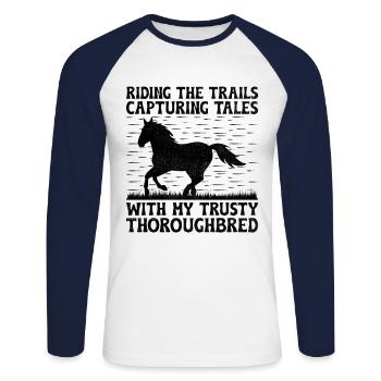 Thoroughbred Horse Racing Riding Equestian Horses - Unisex Long Sleeve Baseball T-Shirt - white/navy - Front - Nik (191cm)