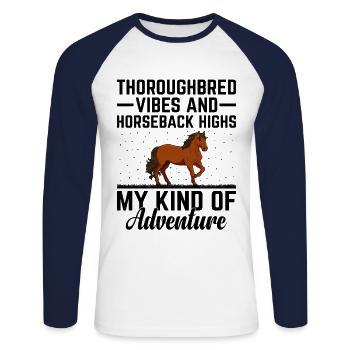 Thoroughbred Horse Racing Riding Equestian Horses - Unisex Long Sleeve Baseball T-Shirt - white/navy - Front - Nik (191cm)