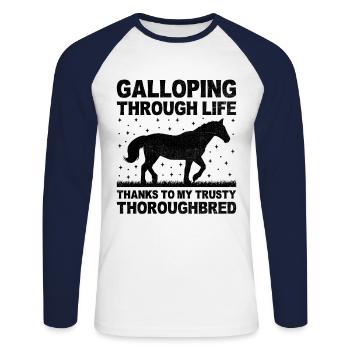 Thoroughbred Horse Racing Riding Equestian Horses - Unisex Long Sleeve Baseball T-Shirt - white/navy - Front - Nik (191cm)