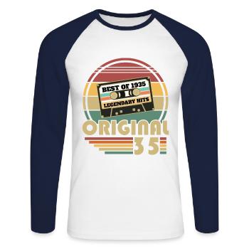 Original 1935 Vintage Retro Anniversary Gift - Unisex Long Sleeve Baseball T-Shirt - white/navy - Front - Nik (191cm)
