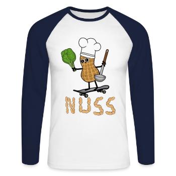 Peanut Cook Vegetable Fast Cooking Vegetarian - Unisex Long Sleeve Baseball T-Shirt - white/navy - Front - Nik (191cm)