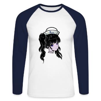 Fille Maritime Marin Sailor Navire Ahoy - T-shirt baseball manches longues Homme - blanc/marine - Devant - Nik (191cm)