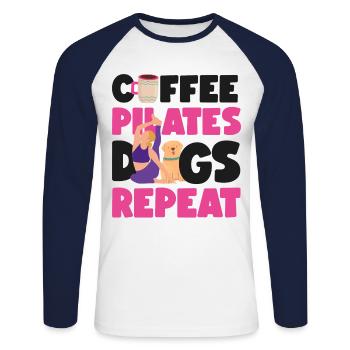 Instructeur de Pilates Professeur Café - T-shirt baseball manches longues Homme - blanc/marine - Devant - Nik (191cm)