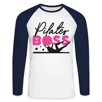 Instructeur de Pilates Professeur de Pilates - T-shirt baseball manches longues Homme - blanc/marine - Devant - Nik (191cm)