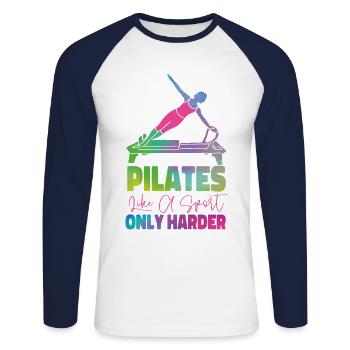 Instructeur de Pilates Enseignant - T-shirt baseball manches longues Homme - blanc/marine - Devant - Nik (191cm)