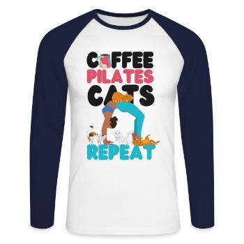 Instructeur de Pilates Professeur Café - T-shirt baseball manches longues Homme - blanc/marine - Devant - Nik (191cm)
