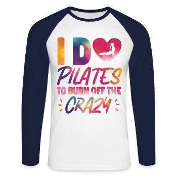 Instructeur de Pilates Enseignant - T-shirt baseball manches longues Homme - blanc/marine - Devant - Nik (191cm)